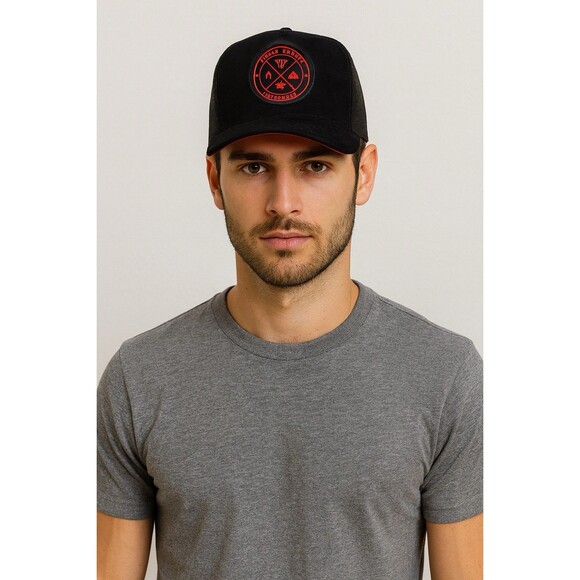 Urban Effort Originals Black Trucker Hat Snapback Cap Red Embroidered Logo NWT - Picture 1 of 7